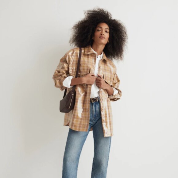 Madewell NWT Laminated Superoversized Shirt-Jacket in Yarn-Dyed Plaid, Size XS - Picture 1 of 8